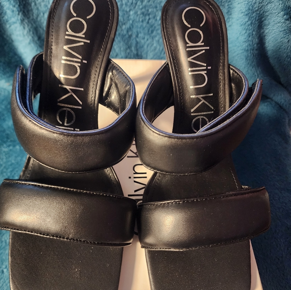 Reposh! I Love these! Calvin Klein Black Leather Slide Sandals